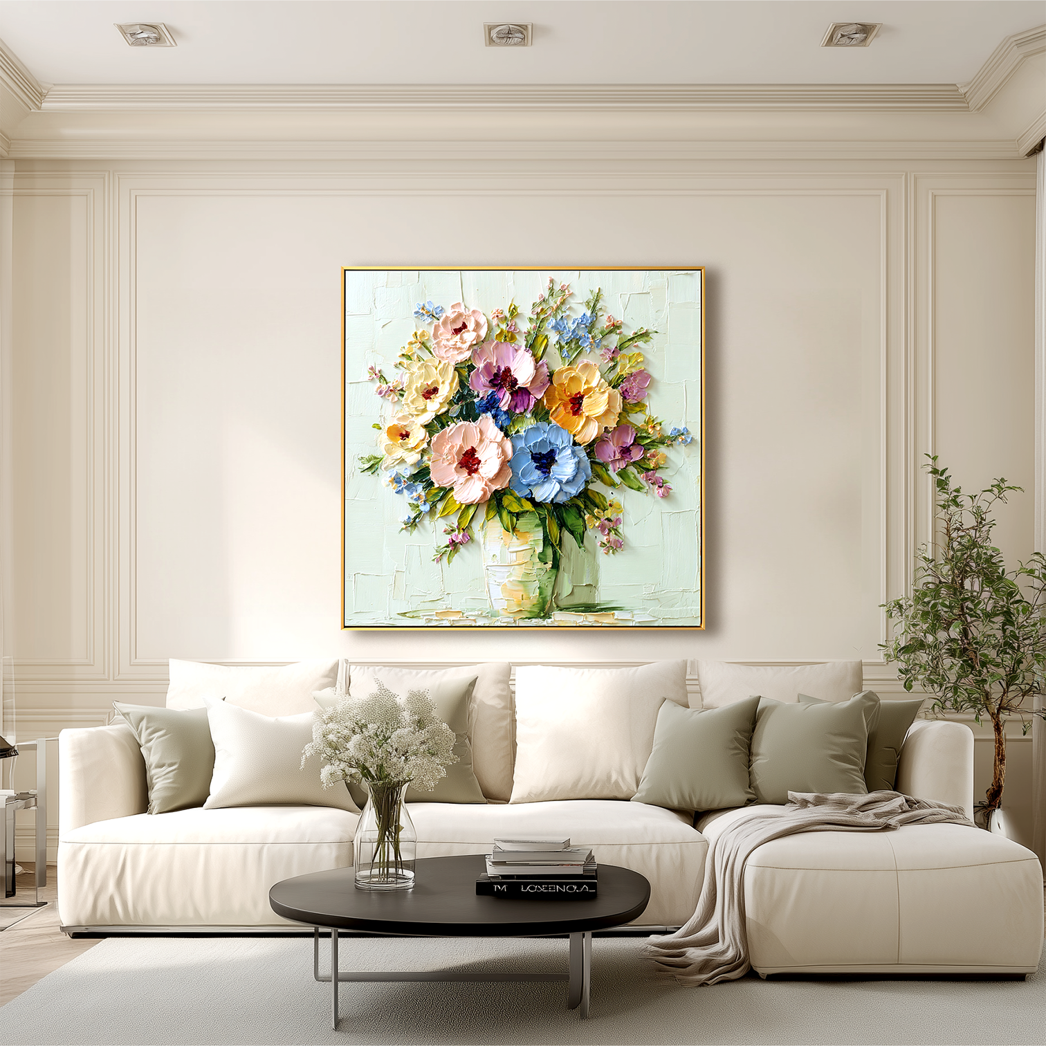 Blooming Symphony — 3D Textured Floral Bouquet Oil Painting, Colorful Flower Wall Art