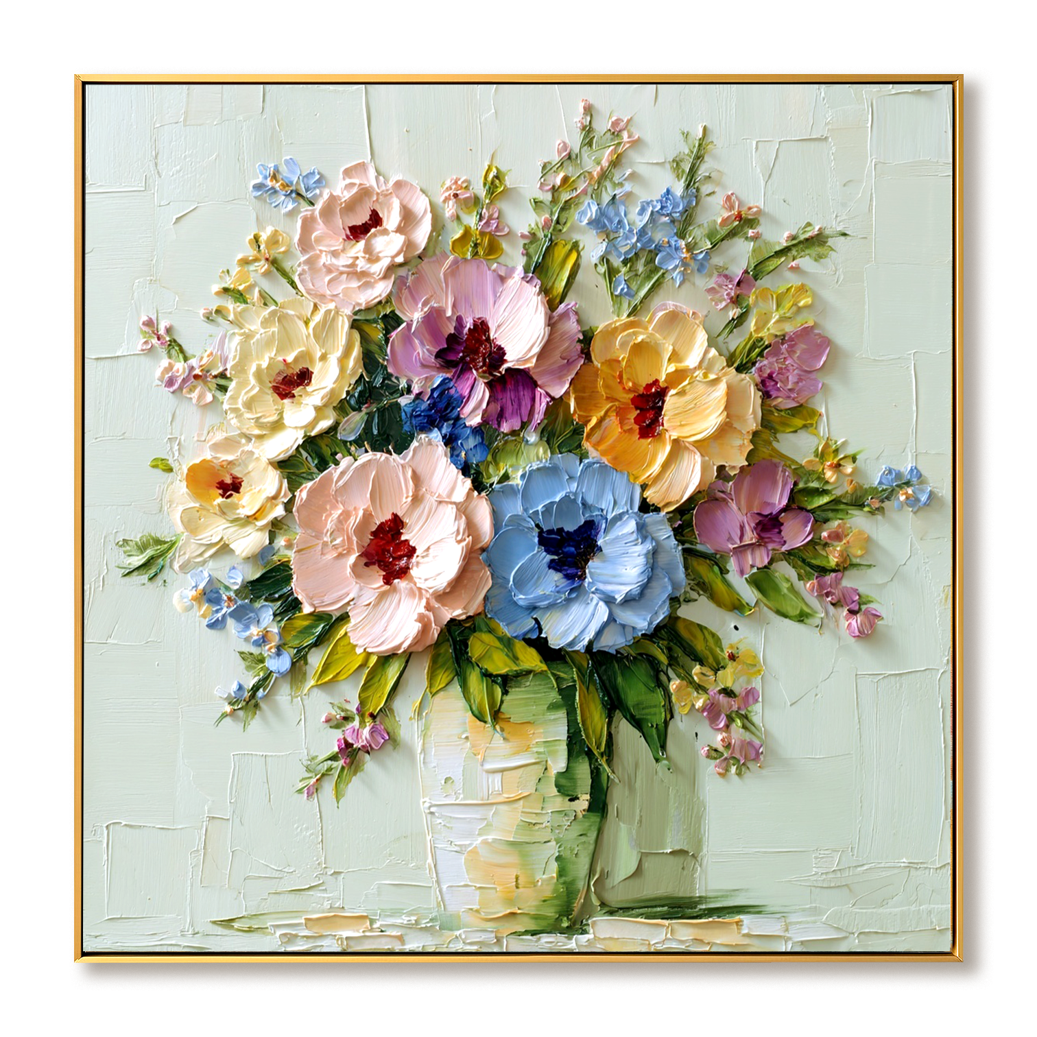 Blooming Symphony — 3D Textured Floral Bouquet Oil Painting, Colorful Flower Wall Art