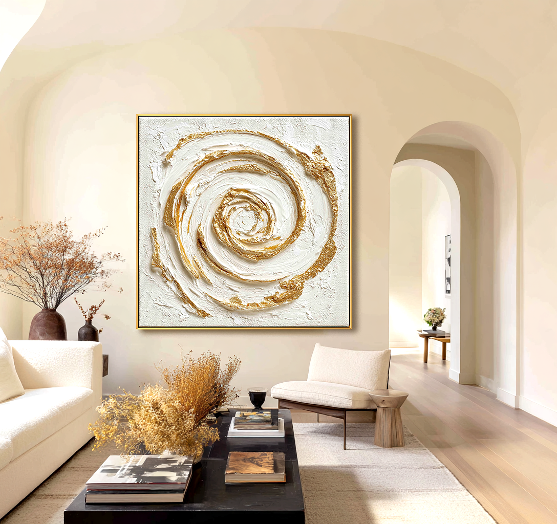 Golden Vortex — 3D Textured Abstract Spiral Canvas Art, Modern Wall Décor