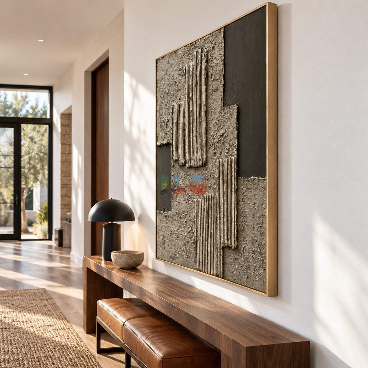 Architectural Layers – Taupe and Charcoal Sculptural Textured Abstract Wall Art