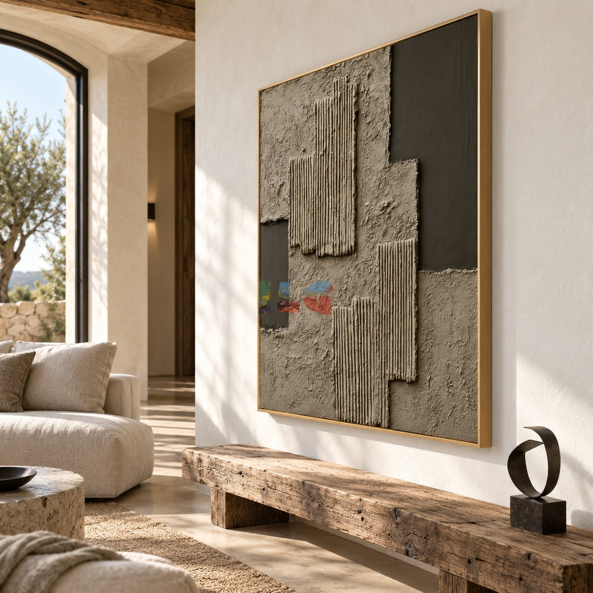 Architectural Layers – Taupe and Charcoal Sculptural Textured Abstract Wall Art