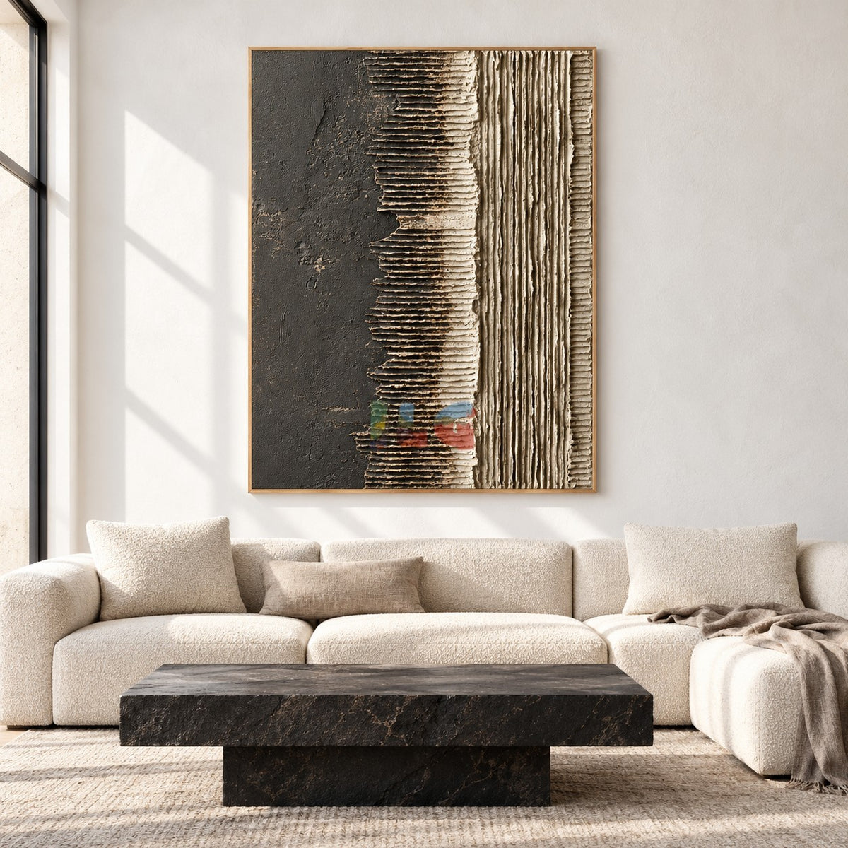 Ashen Ridges – Charcoal and Ivory Textured Abstract Wall Art