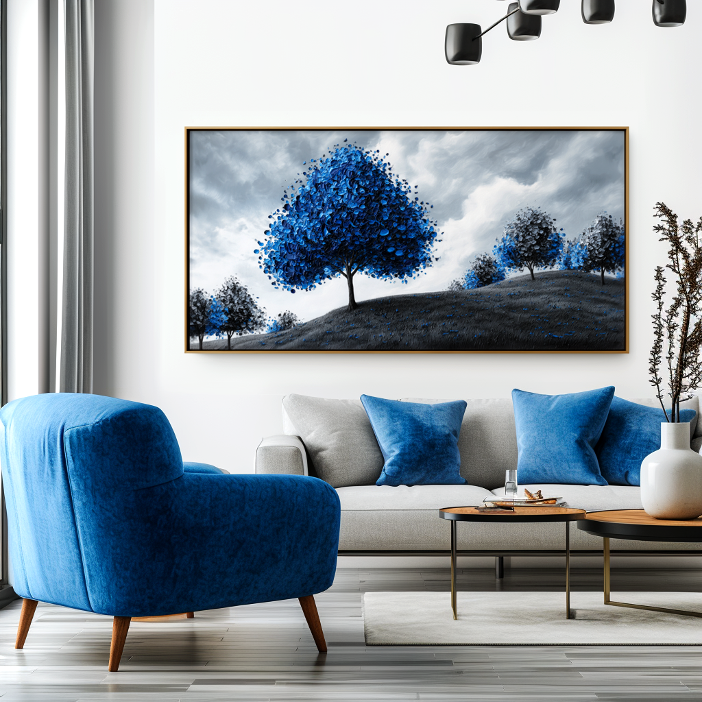 Echo of Blue - Textured Tree Landscape Oil Painting
