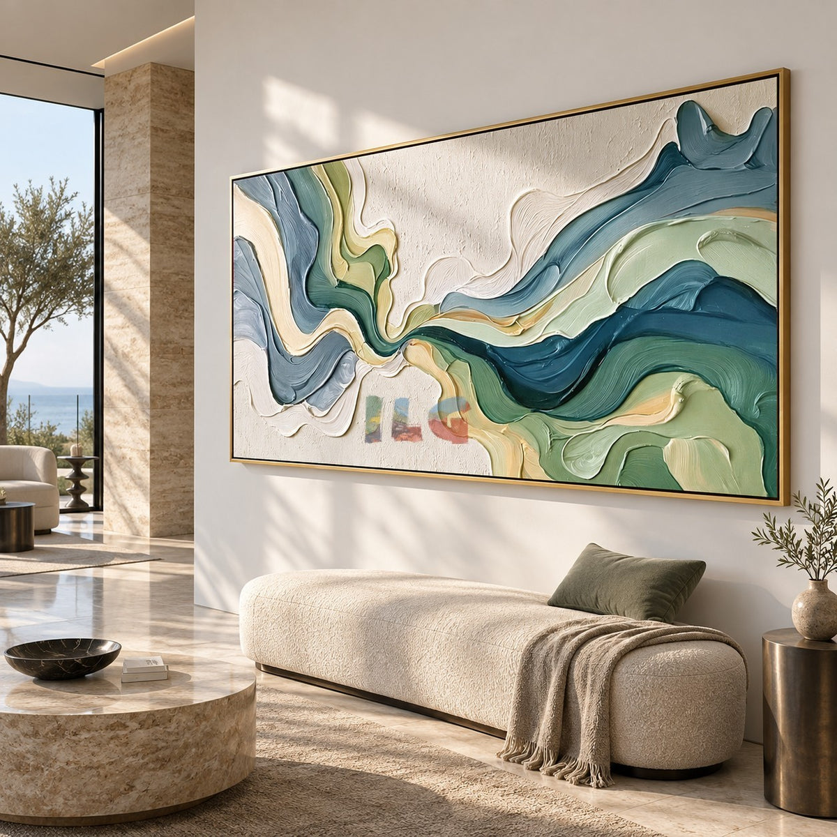 Flowing Sage Harmony – Abstract Organic Textured Wall Art