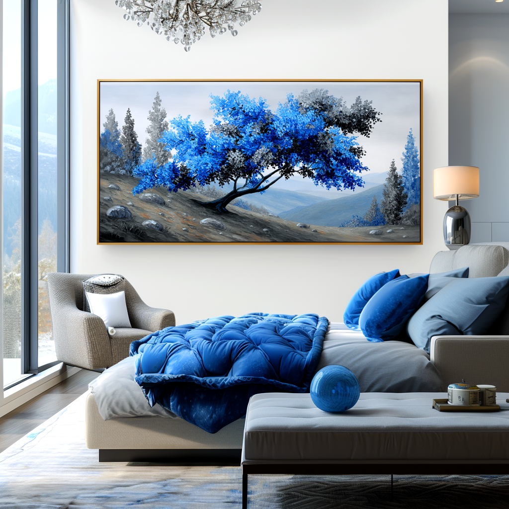Windswept Calm - Textured Blue Tree Landscape Oil Painting