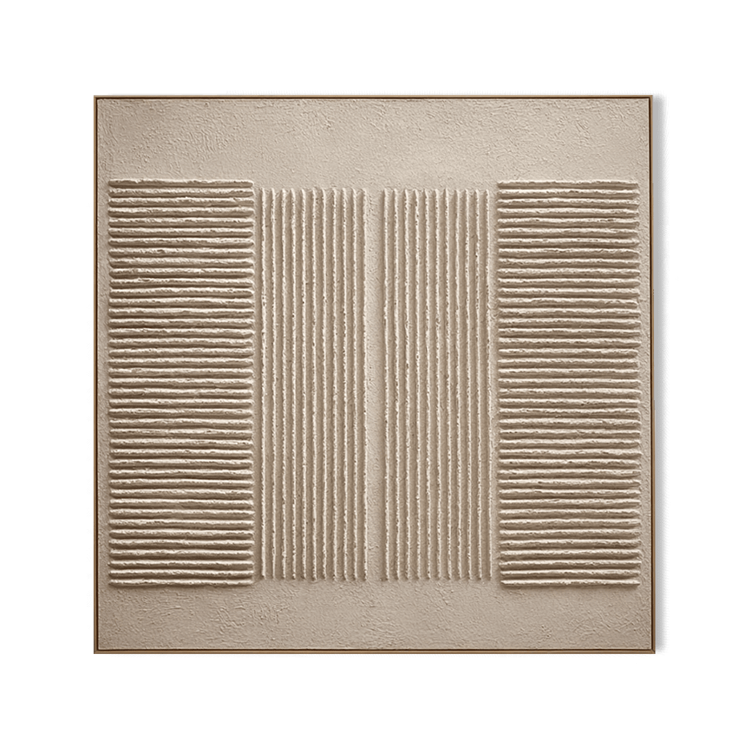 Parallel Serenity – Beige Line Textured Abstract Painting
