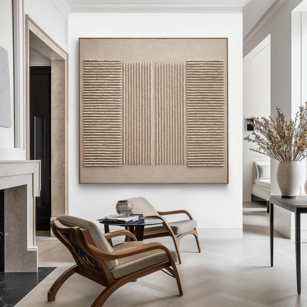 Parallel Serenity – Beige Line Textured Abstract Painting