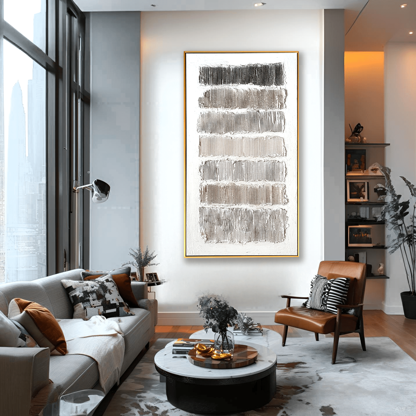 Rhythm Grid – Neutral Geometric Textured Abstract Painting