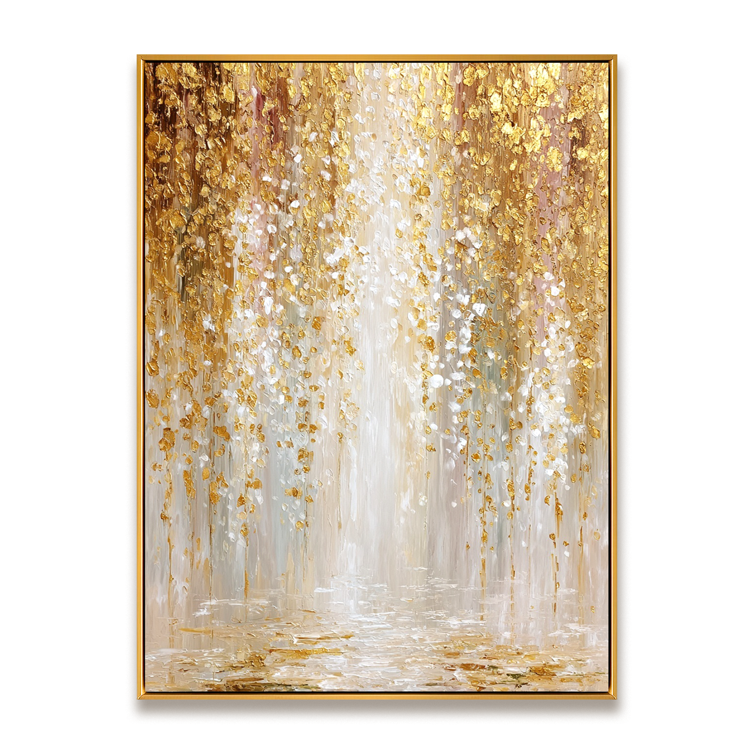 Gilded Cascade — 3D Textured Gold Abstract Wall Art, Luxury Modern Canvas
