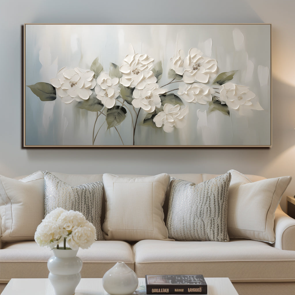 textured white flower painting for elegant decor
