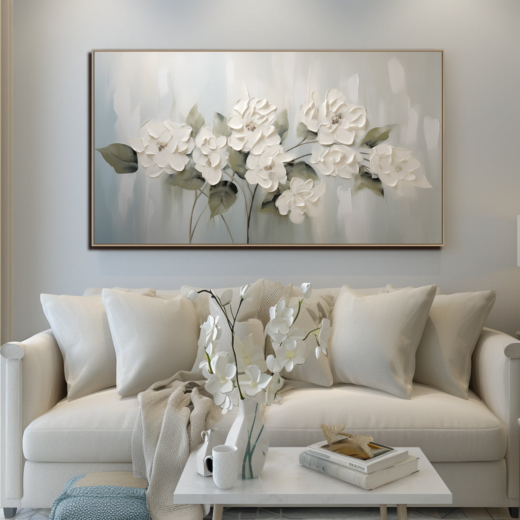 textured white flower painting for elegant decor