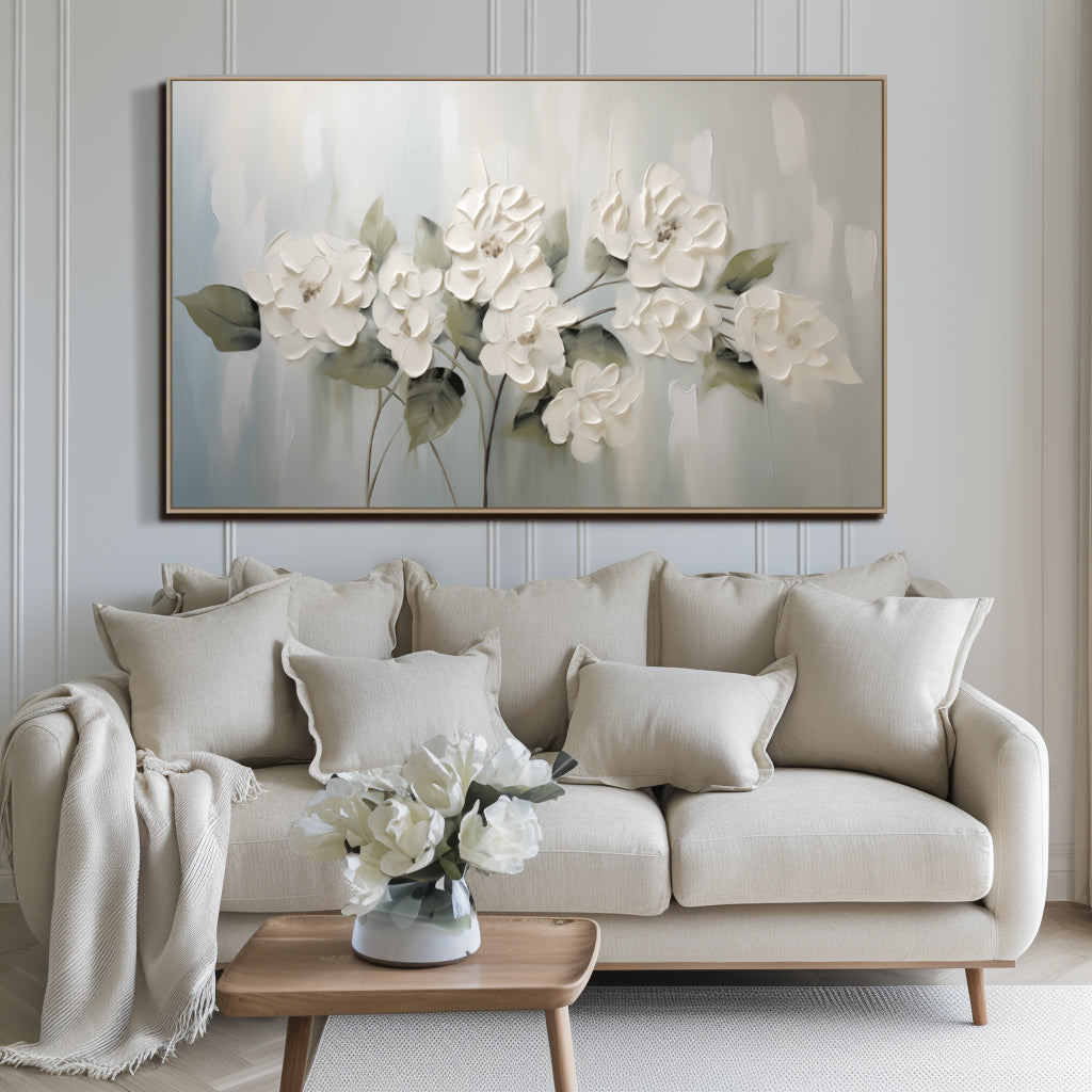 textured white flower painting for elegant decor