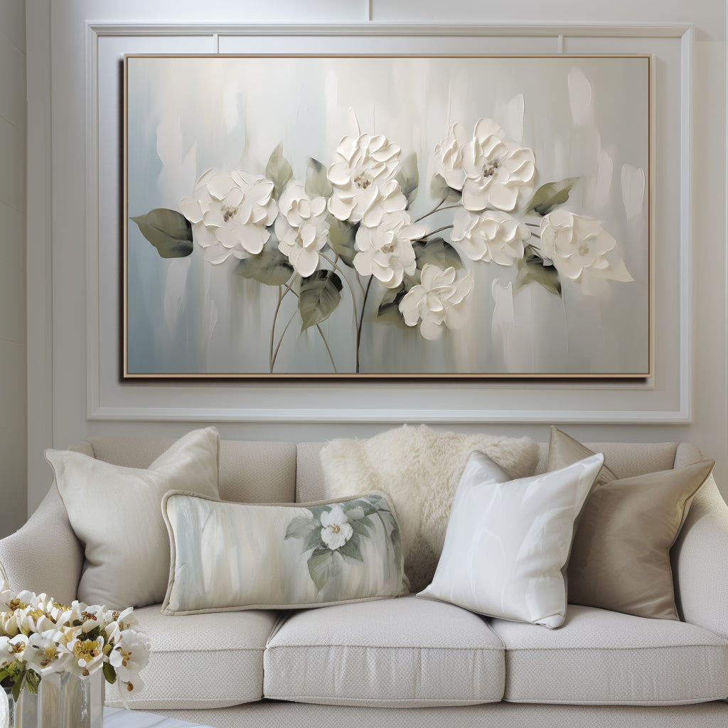 textured white flower painting for elegant decor