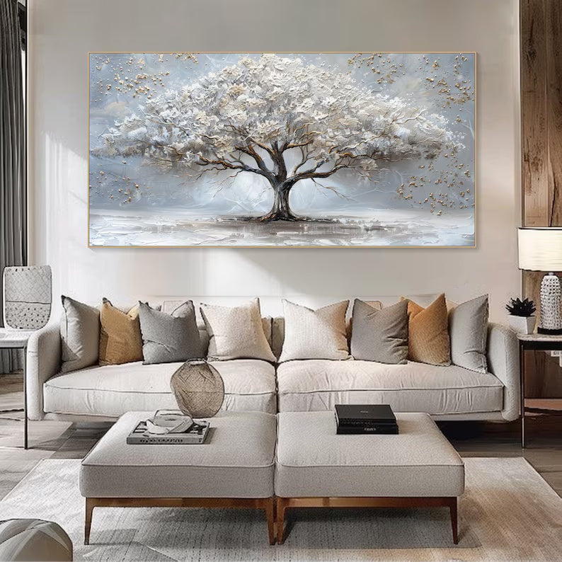 Luminous Haven – Textured Abstract Tree Oil Painting