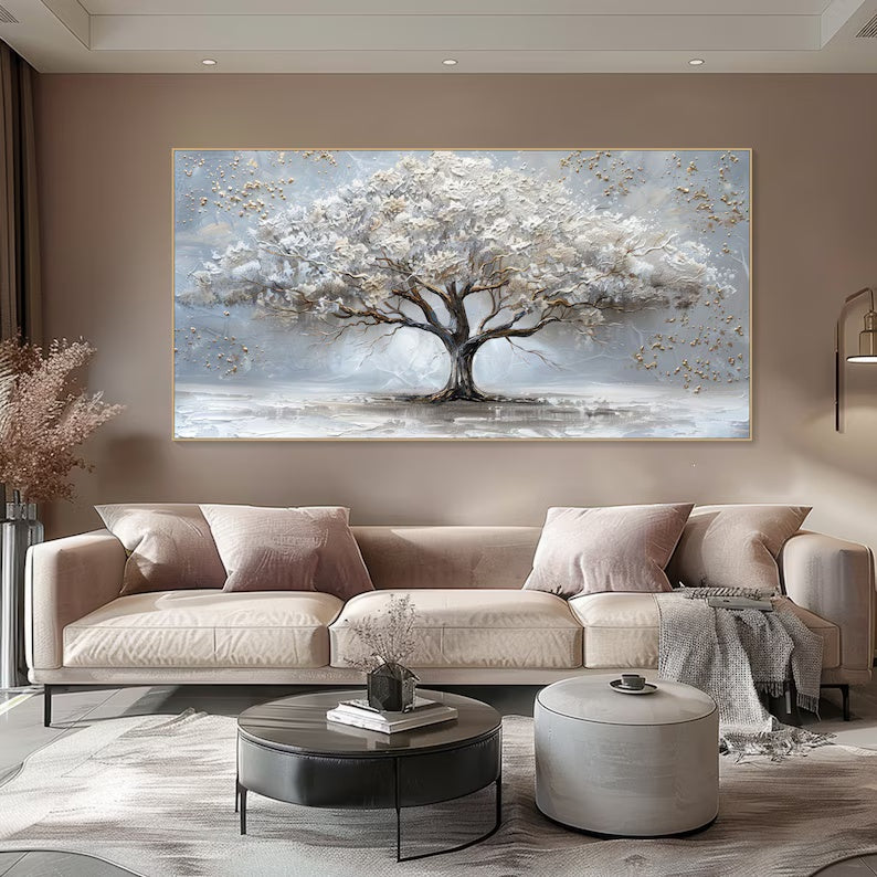 Luminous Haven – Textured Abstract Tree Oil Painting