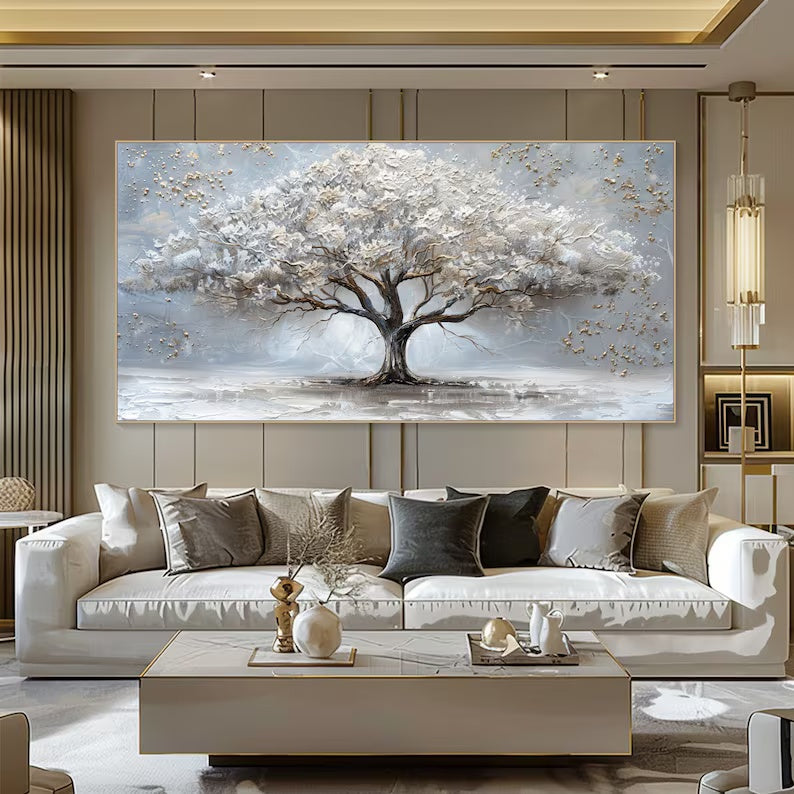 Luminous Haven – Textured Abstract Tree Oil Painting