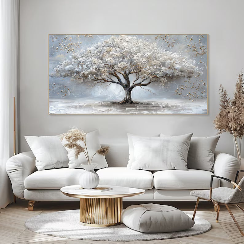 Luminous Haven – Textured Abstract Tree Oil Painting