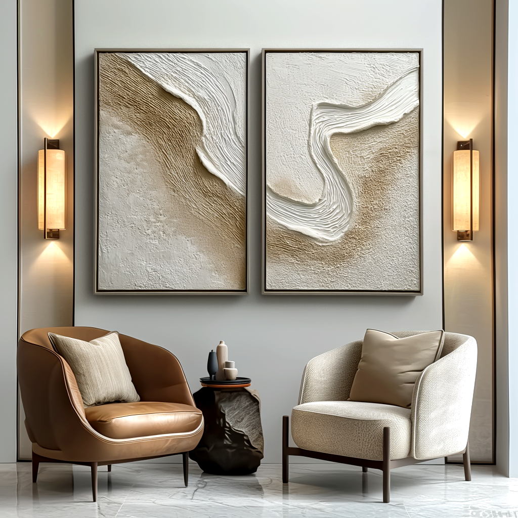Sculpted Dunes – Textured Minimalist Sand Dune Diptych