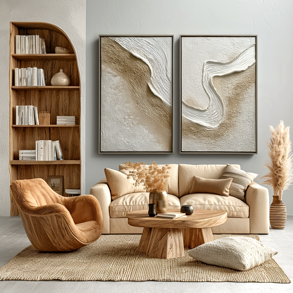 Sculpted Dunes – Textured Minimalist Sand Dune Diptych