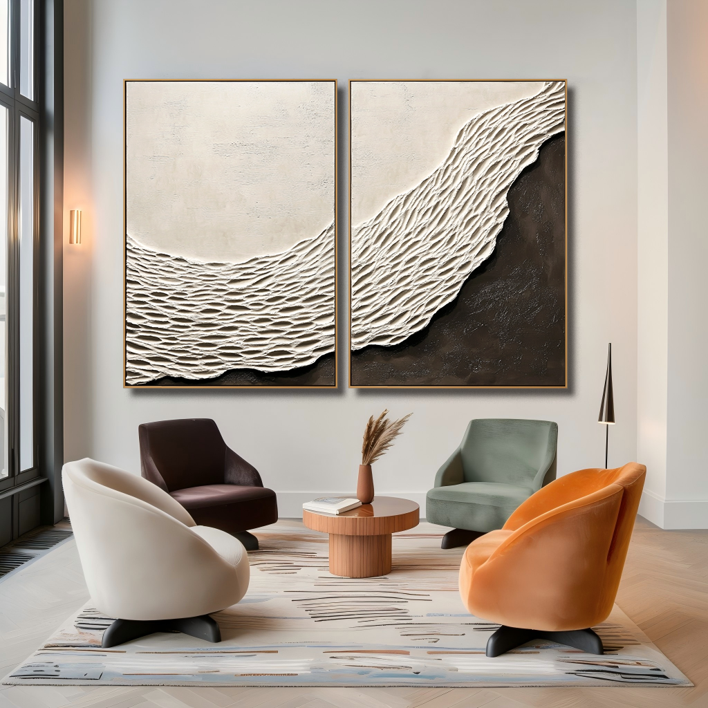 Shoreline Divide – Textured Abstract Diptych Wall Art