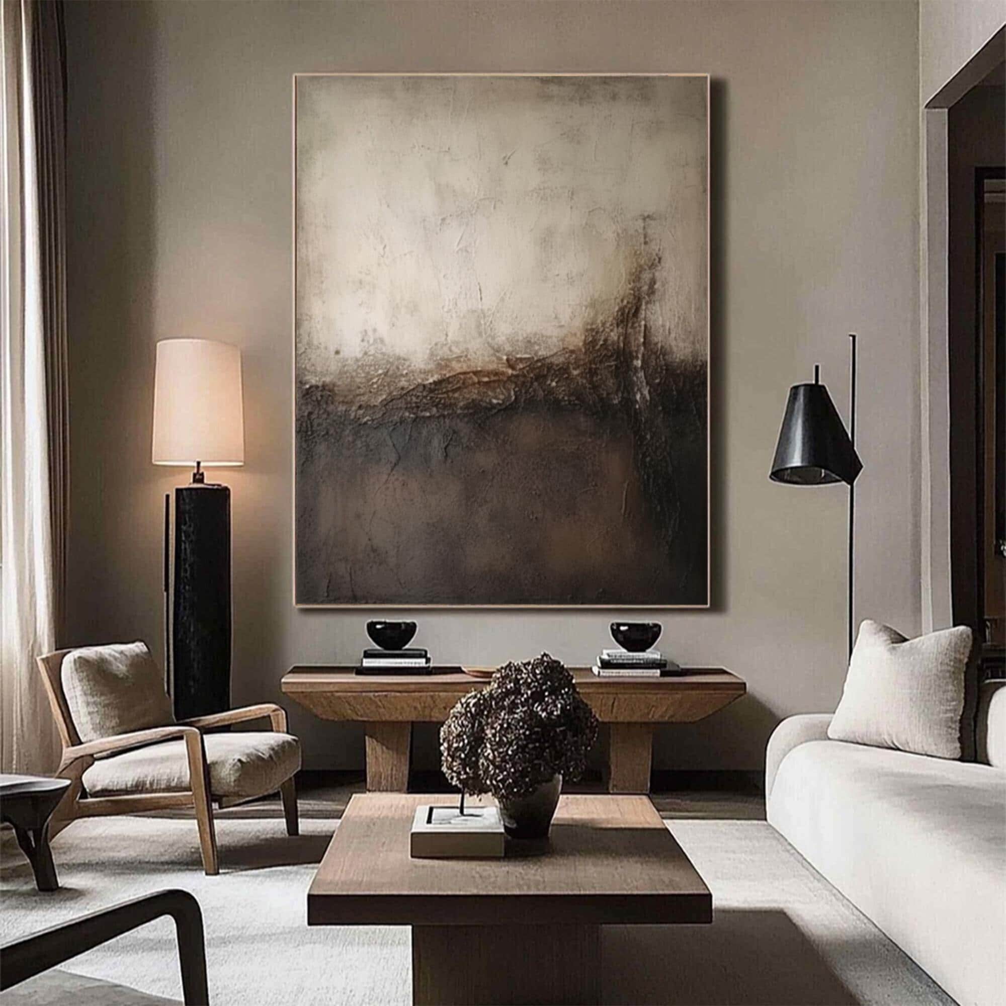 Soft Divide – Wabi-Sabi Textured Abstract Wall Art with Gentle Horizon