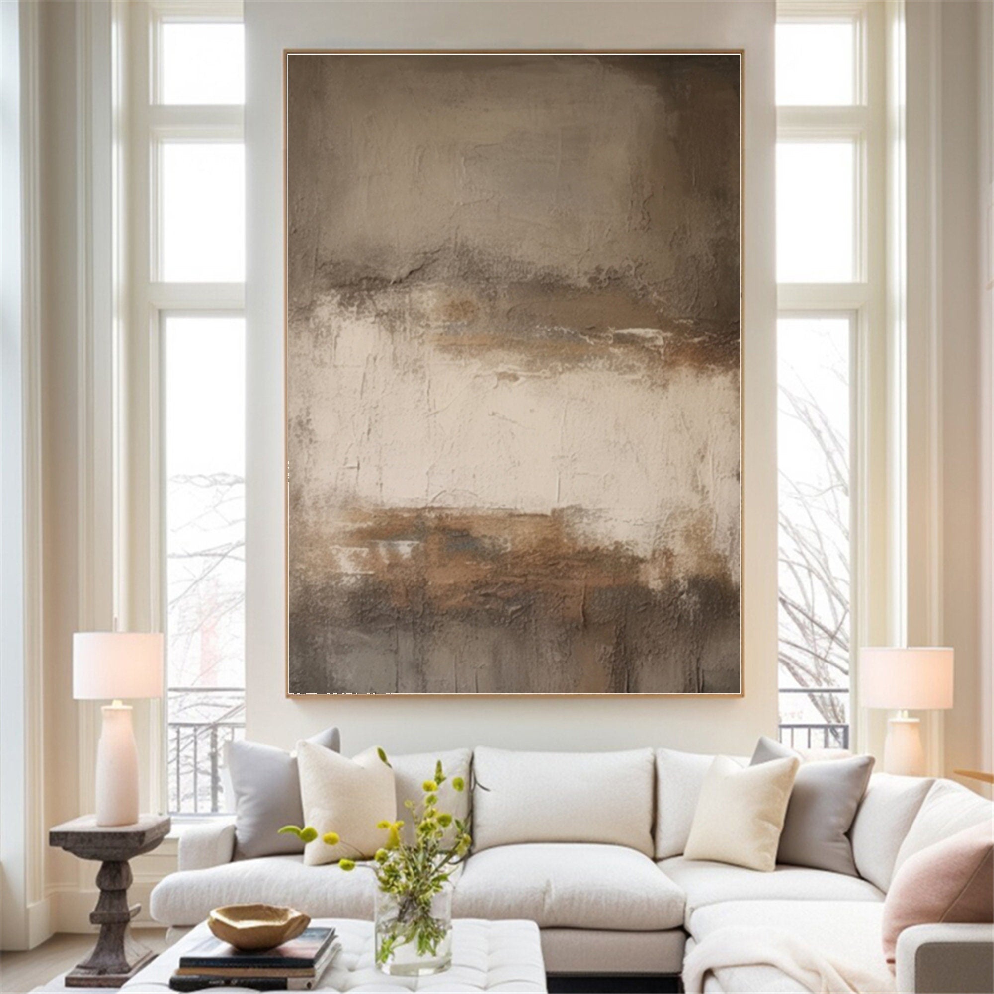 Desert Haze – Large Minimalist Abstract Textured Canvas Wall Art for Modern Living Room