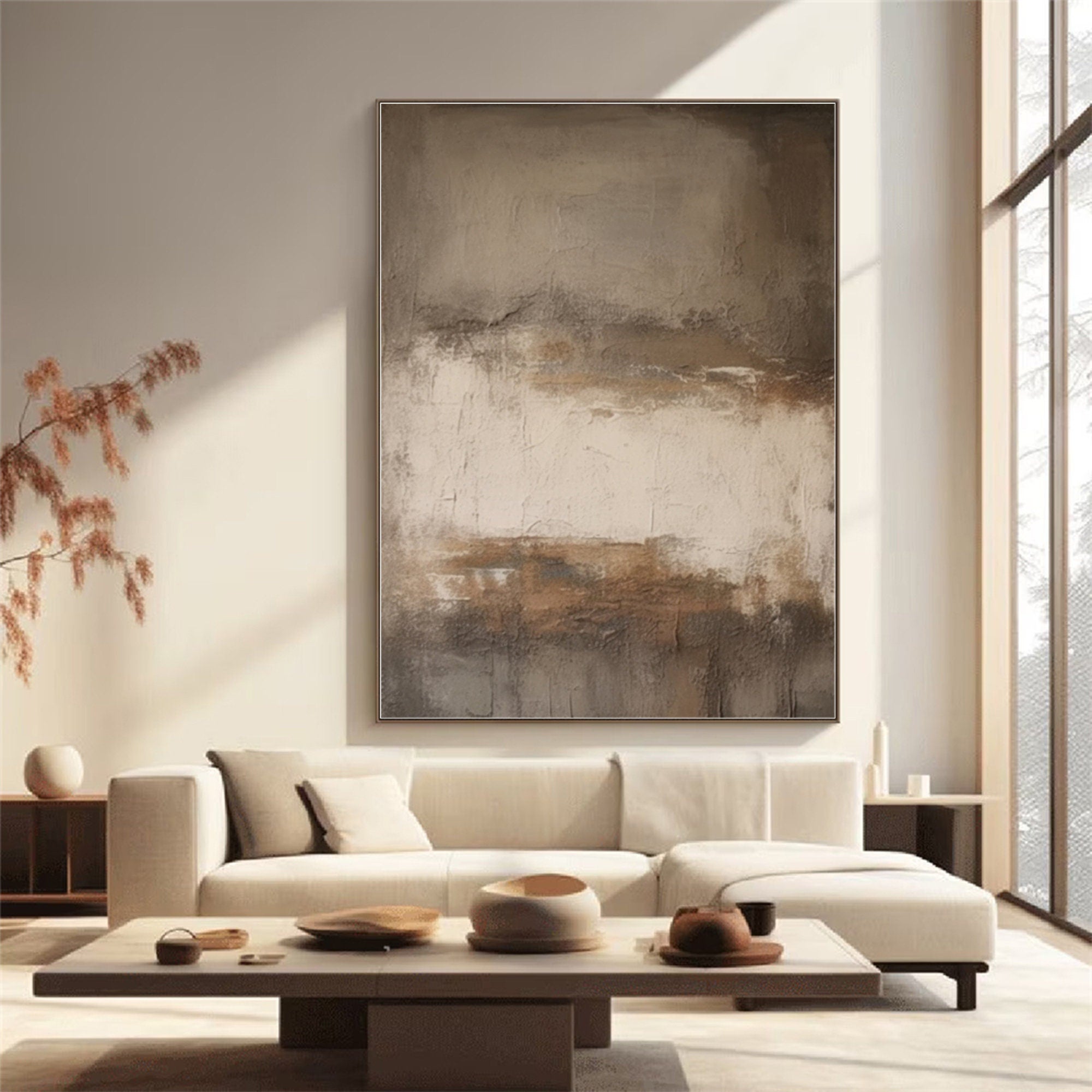 Desert Haze – Large Minimalist Abstract Textured Canvas Wall Art for Modern Living Room