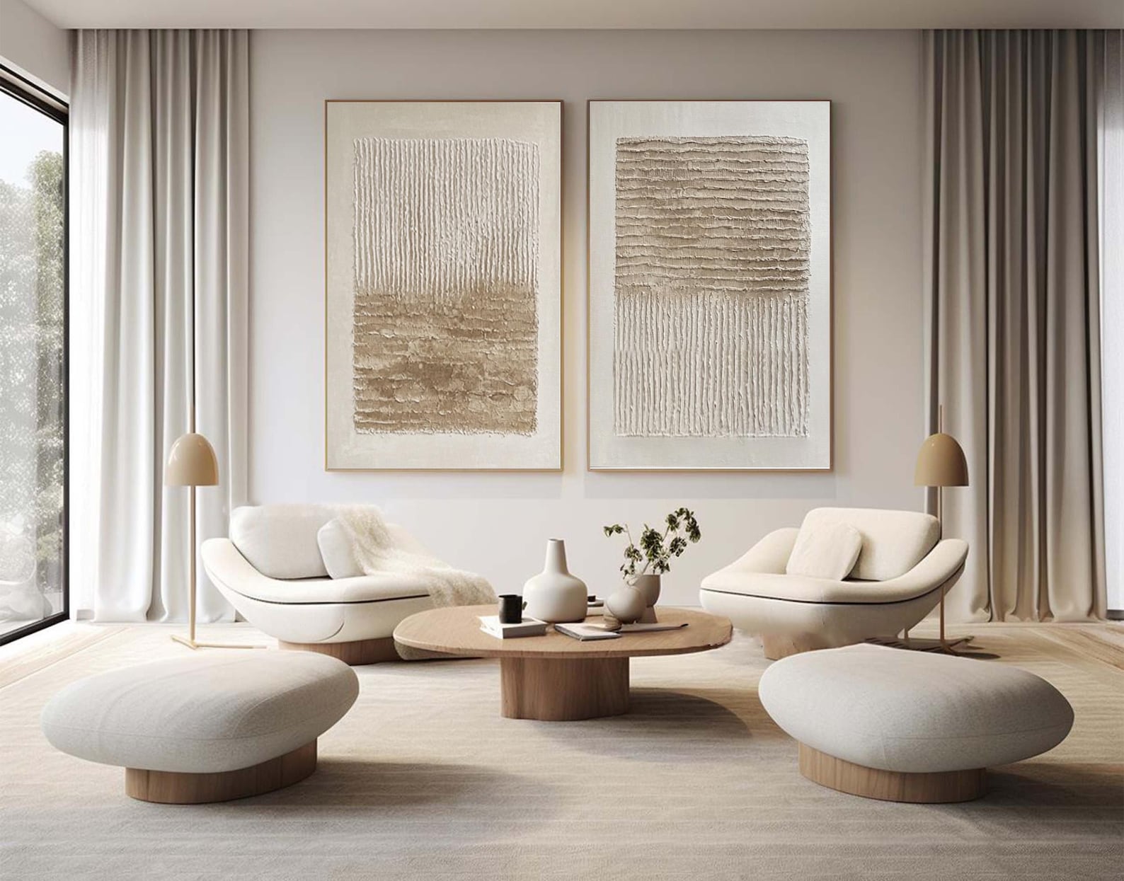 Earthbound Lines – Minimalist Textured Abstract Wall Art Set for Modern Living Room