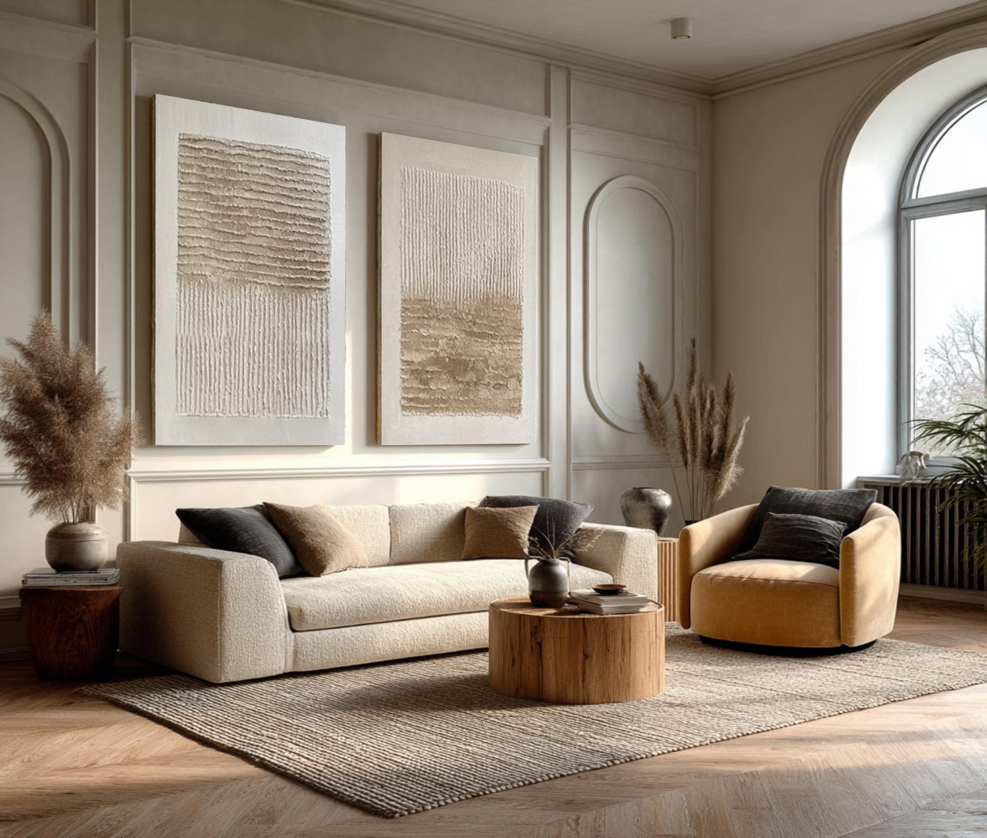 Earthbound Lines – Minimalist Textured Abstract Wall Art Set for Modern Living Room