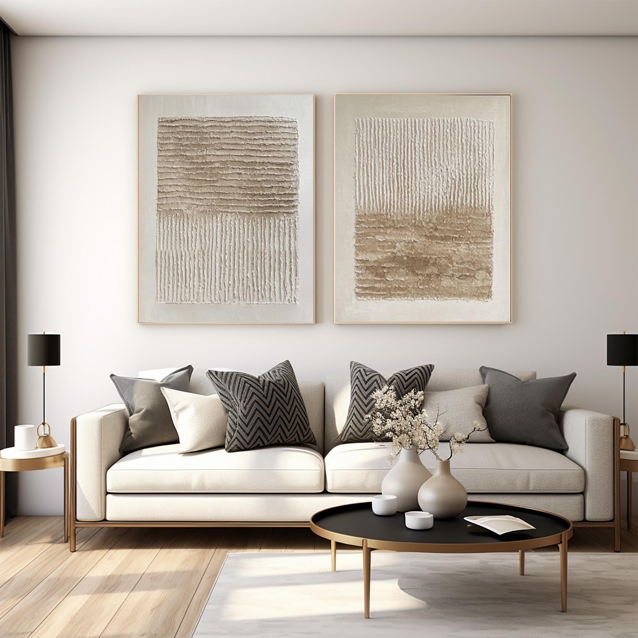 Earthbound Lines – Minimalist Textured Abstract Wall Art Set for Modern Living Room