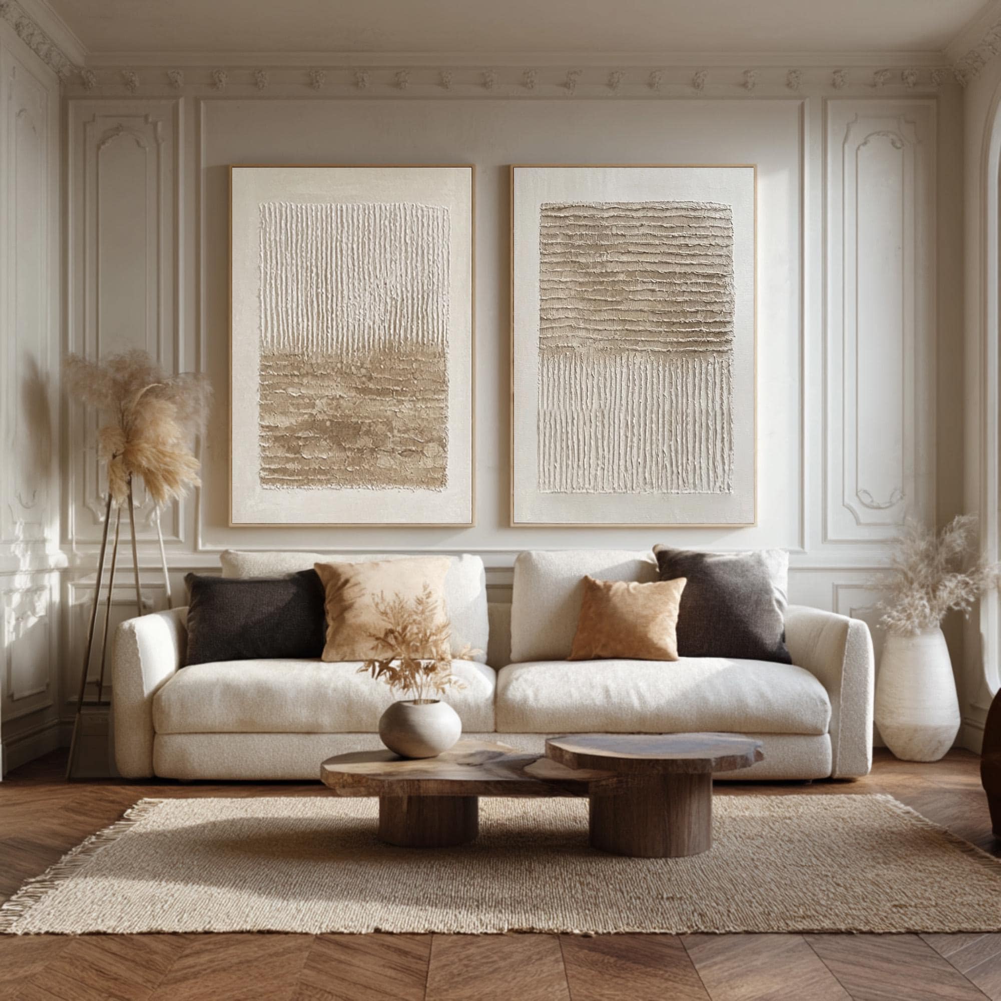 Earthbound Lines – Minimalist Textured Abstract Wall Art Set for Modern Living Room