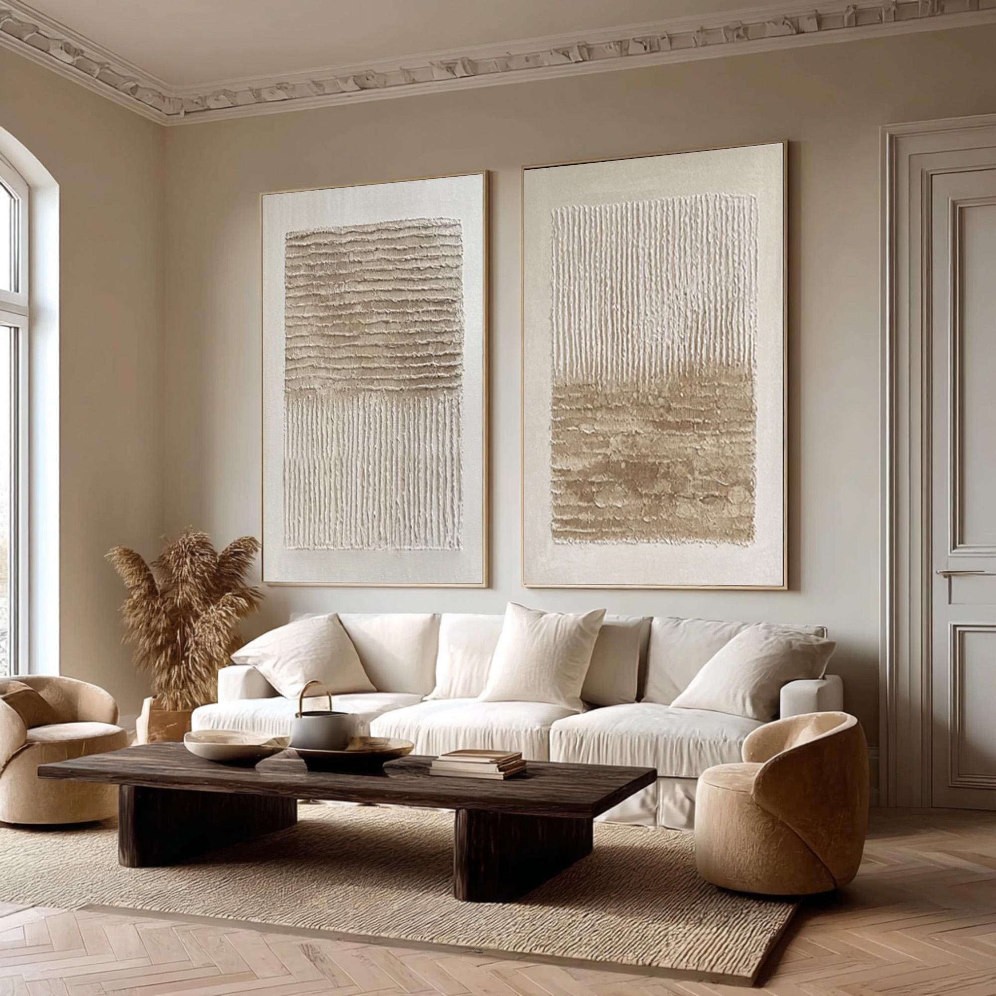 Earthbound Lines – Minimalist Textured Abstract Wall Art Set for Modern Living Room