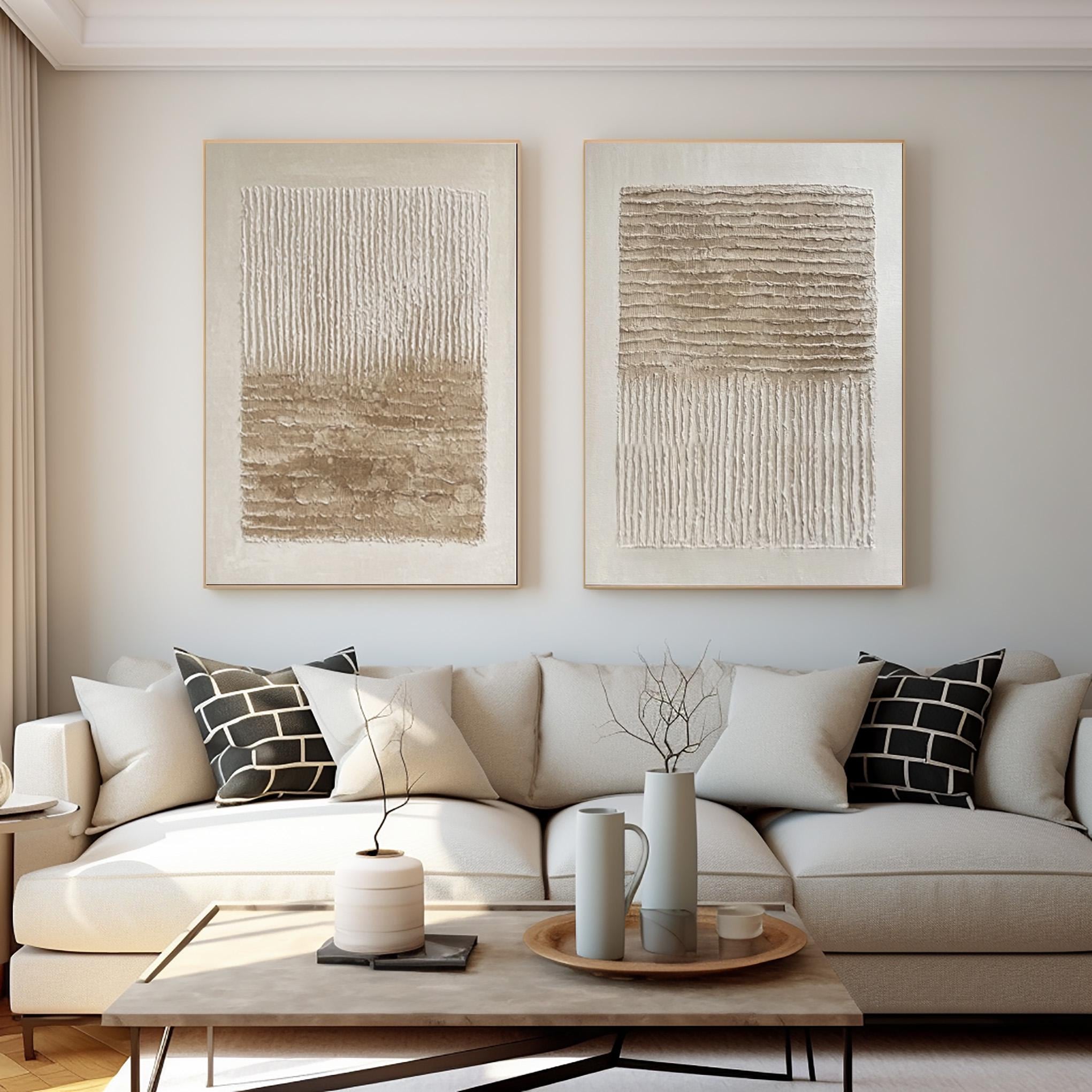 Earthbound Lines – Minimalist Textured Abstract Wall Art Set for Modern Living Room