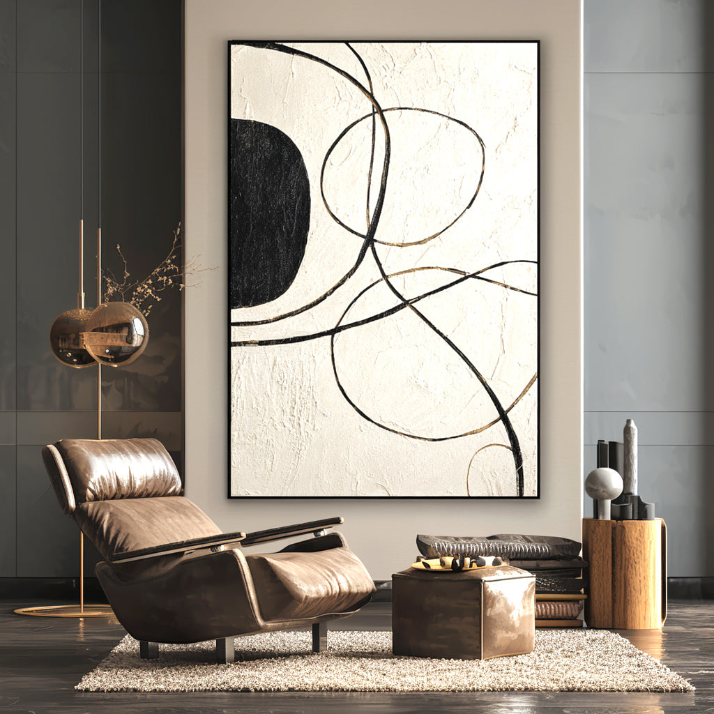 Boundless Lines - Minimalist Black and White Abstract Oil Painting, Modern Textured Wall Art