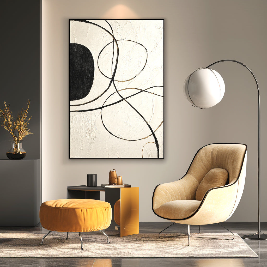 Boundless Lines - Minimalist Black and White Abstract Oil Painting, Modern Textured Wall Art