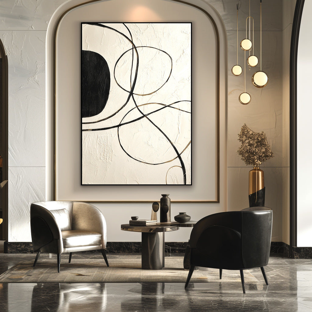 Boundless Lines - Minimalist Black and White Abstract Oil Painting, Modern Textured Wall Art