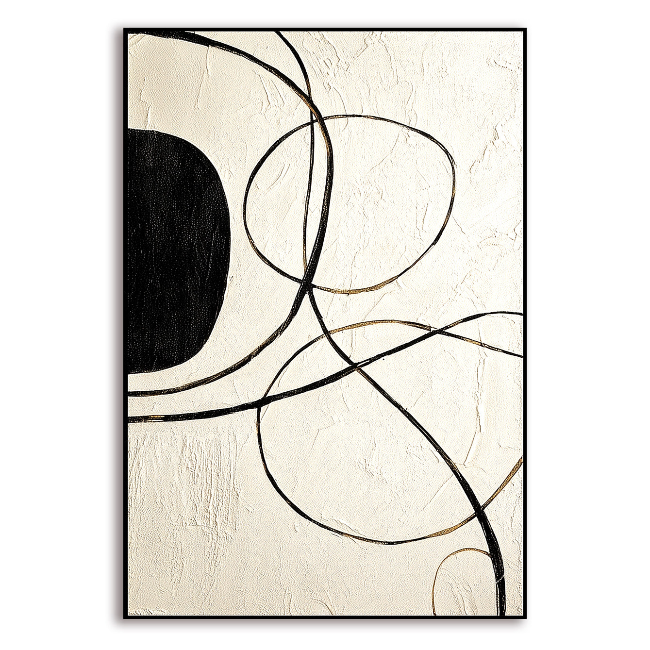Boundless Lines - Minimalist Black and White Abstract Oil Painting, Modern Textured Wall Art