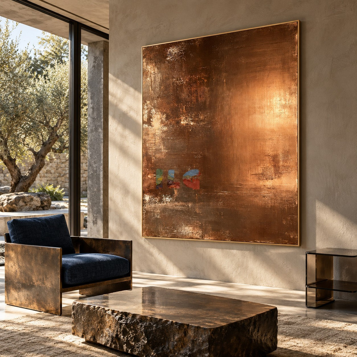 Burnished Ember – Metallic Copper Abstract Textured Wall Art