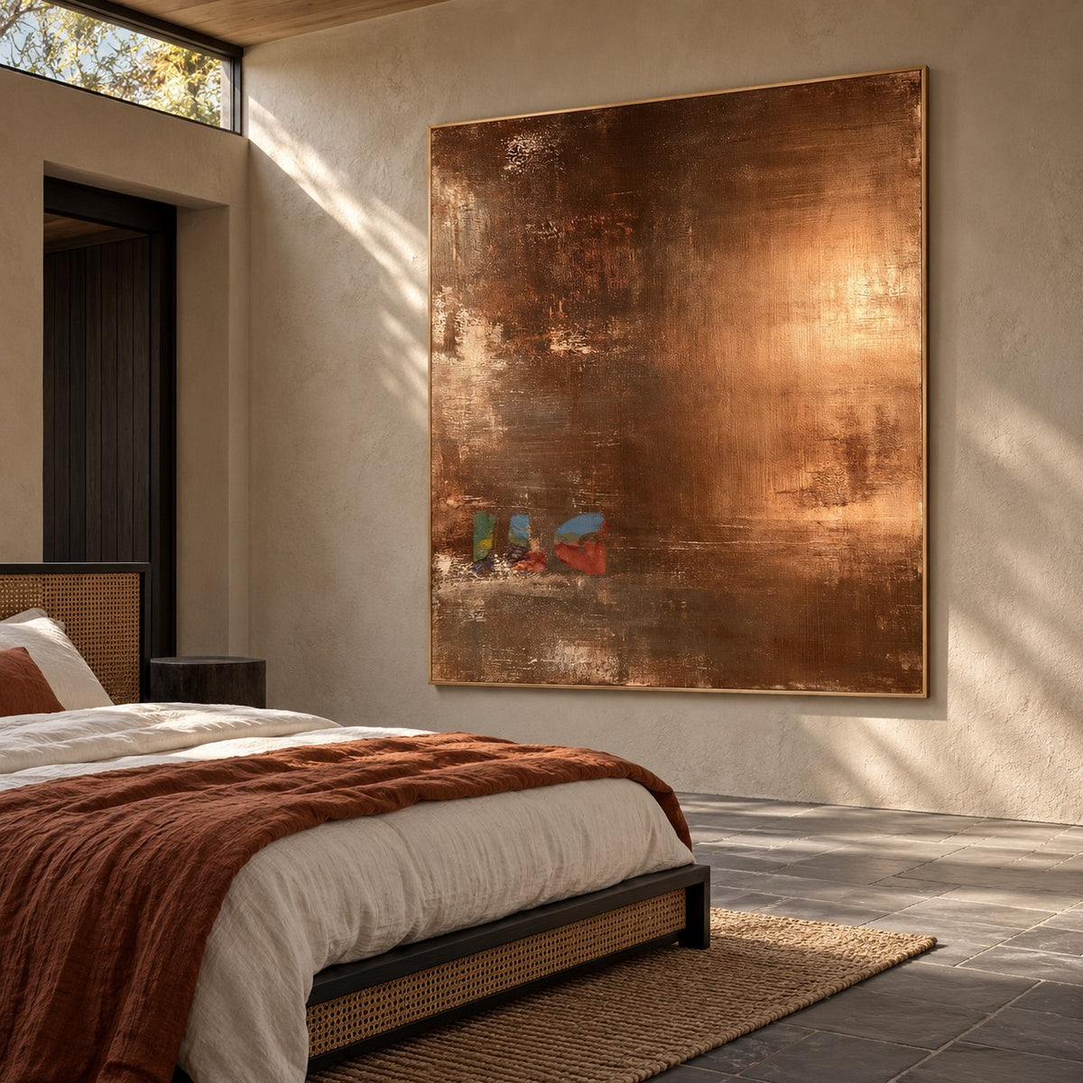 Burnished Ember – Metallic Copper Abstract Textured Wall Art
