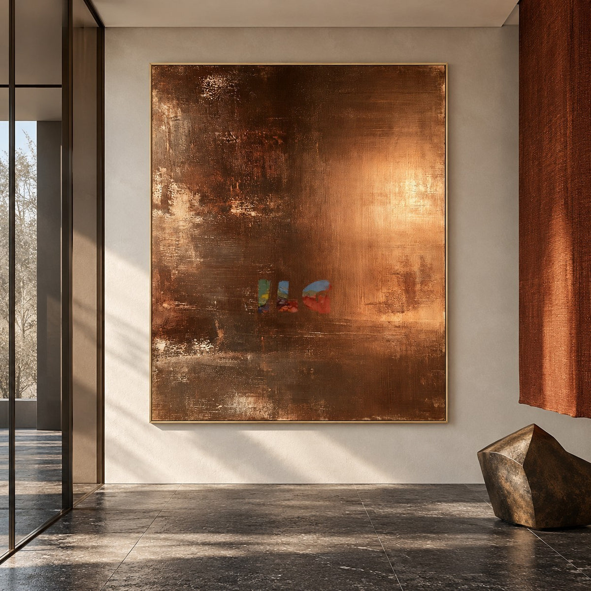 Burnished Ember – Metallic Copper Abstract Textured Wall Art