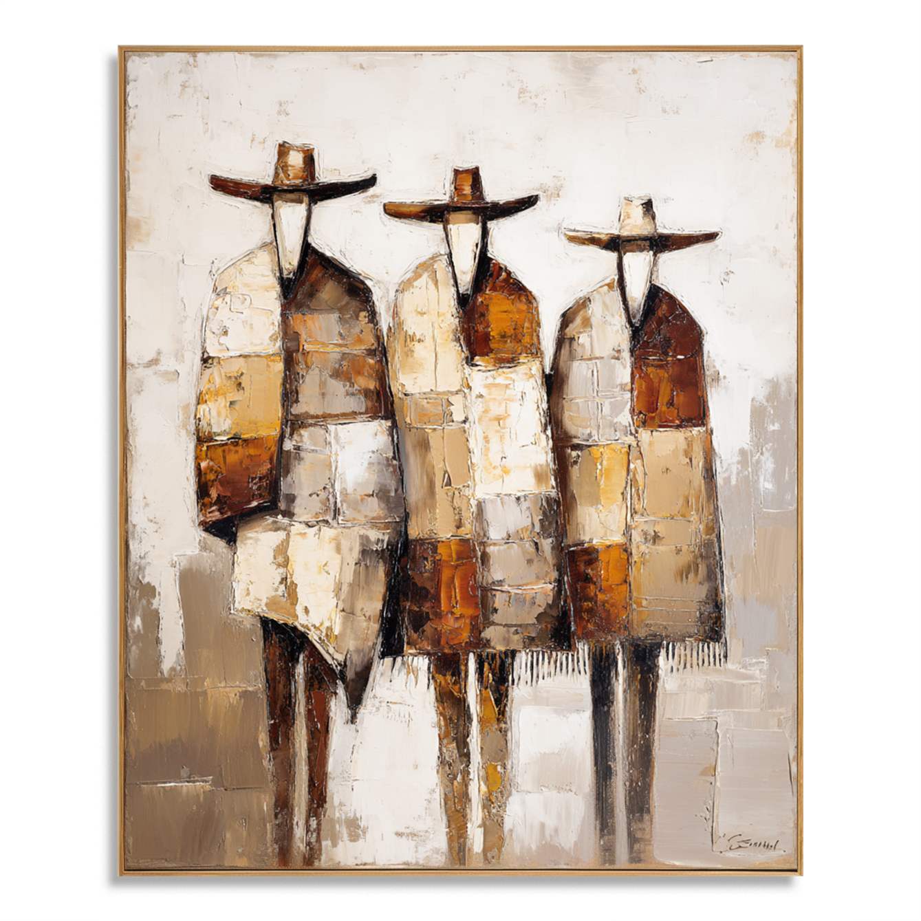 Desert Assembly – Modern Southwestern Abstract Figure Wall Art – Textured Oil Painting