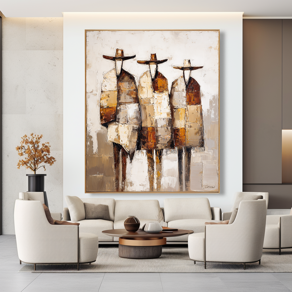 Desert Assembly – Modern Southwestern Abstract Figure Wall Art – Textured Oil Painting