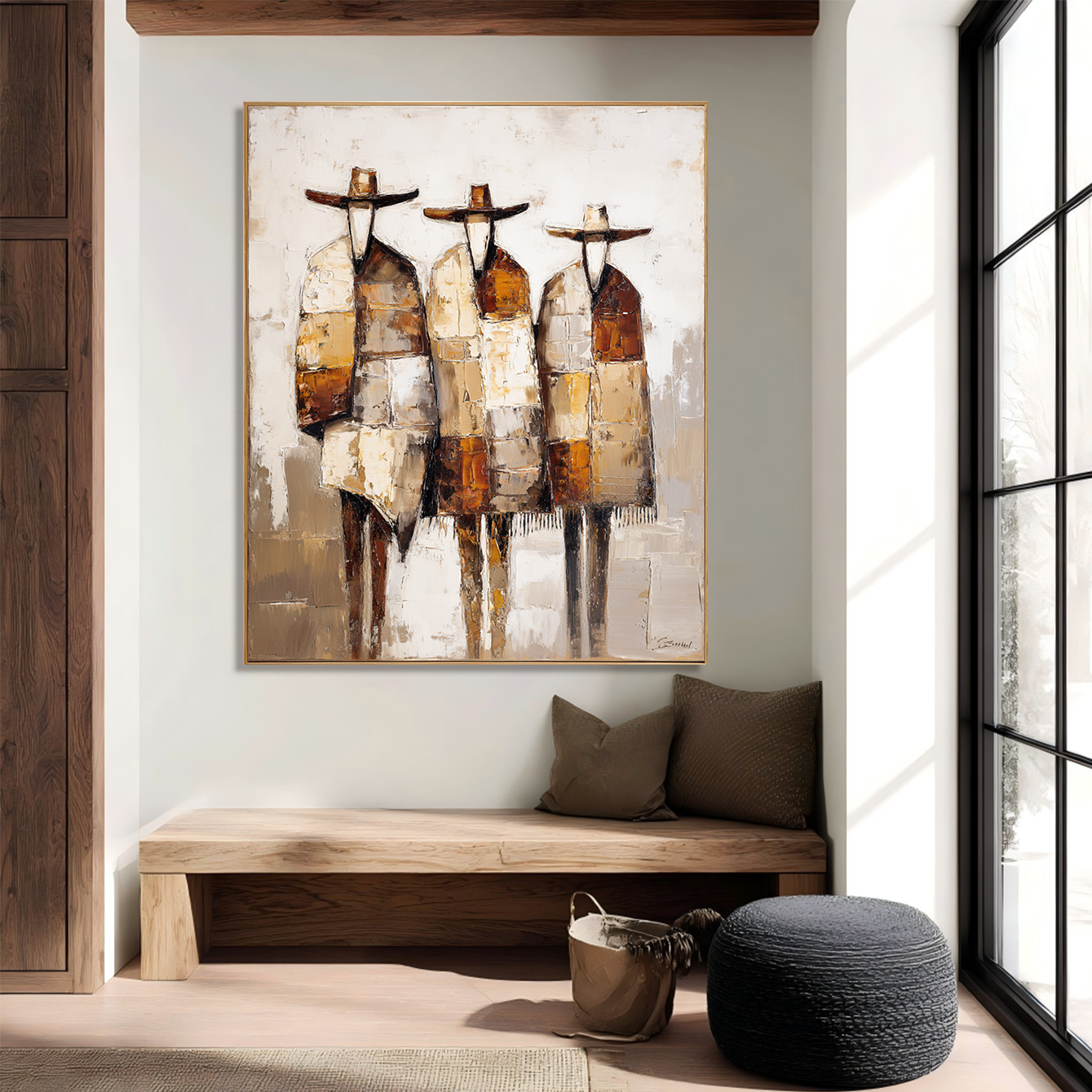Desert Assembly – Modern Southwestern Abstract Figure Wall Art – Textured Oil Painting