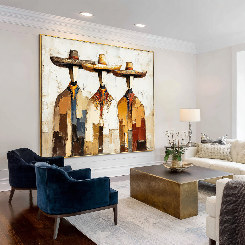 Desert Trio – Southwestern Abstract Figure Wall Art – Textured Oil Painting