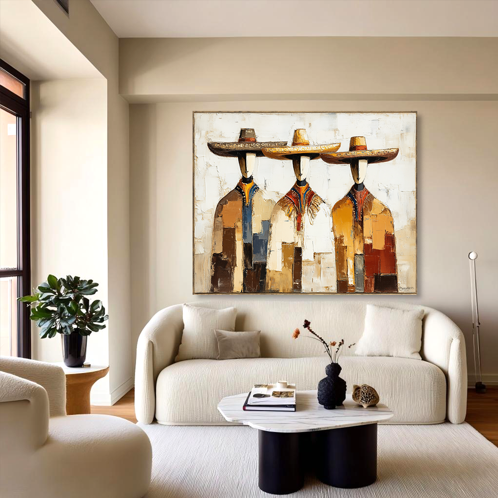 Desert Trio – Southwestern Abstract Figure Wall Art – Textured Oil Painting