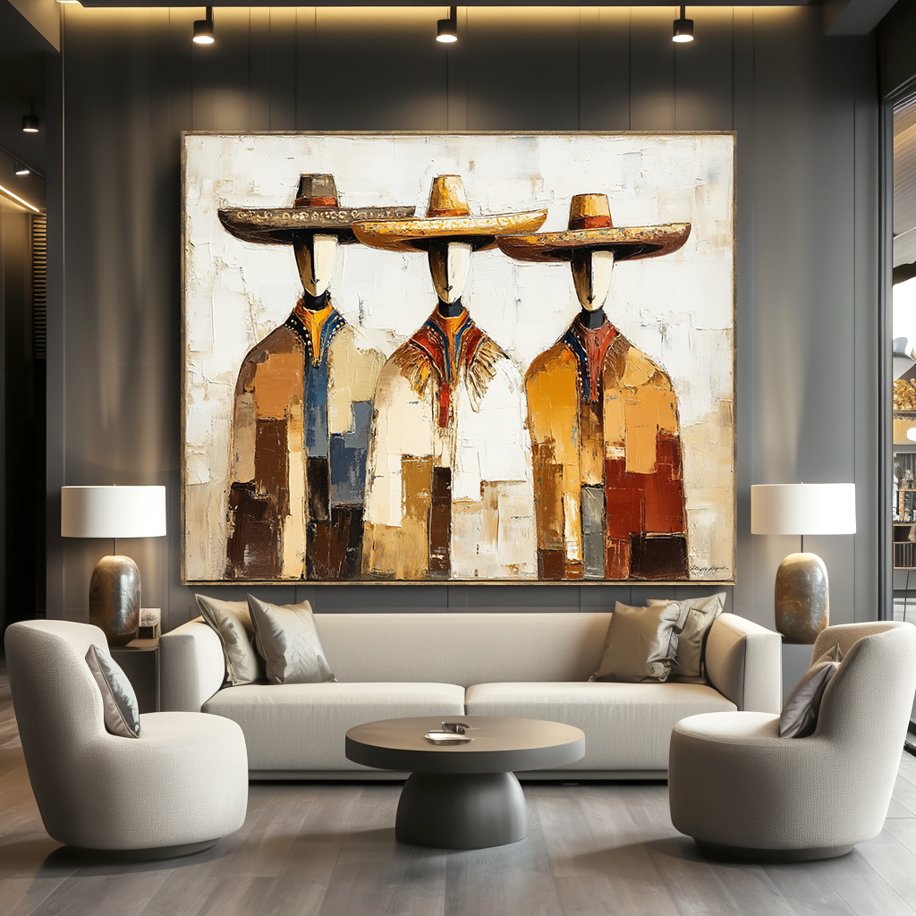Desert Trio – Southwestern Abstract Figure Wall Art – Textured Oil Painting