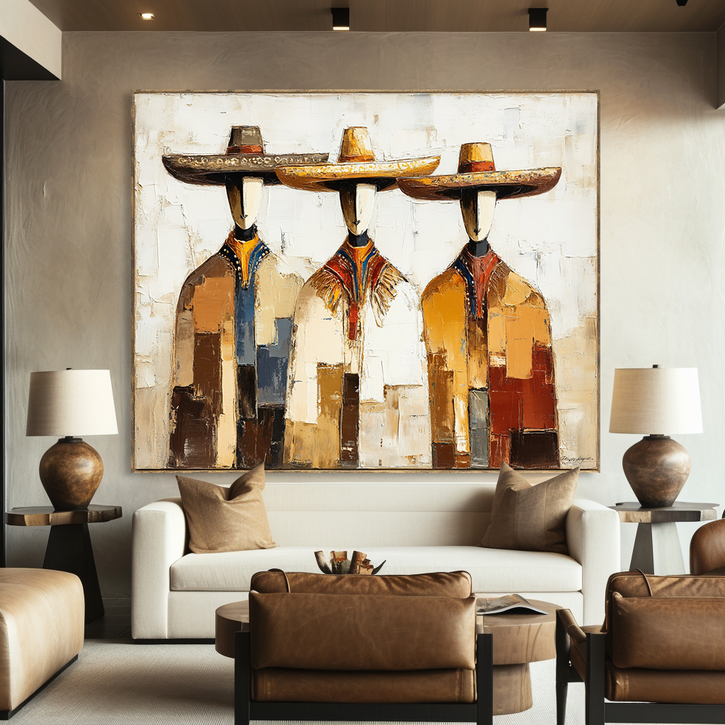 Desert Trio – Southwestern Abstract Figure Wall Art – Textured Oil Painting