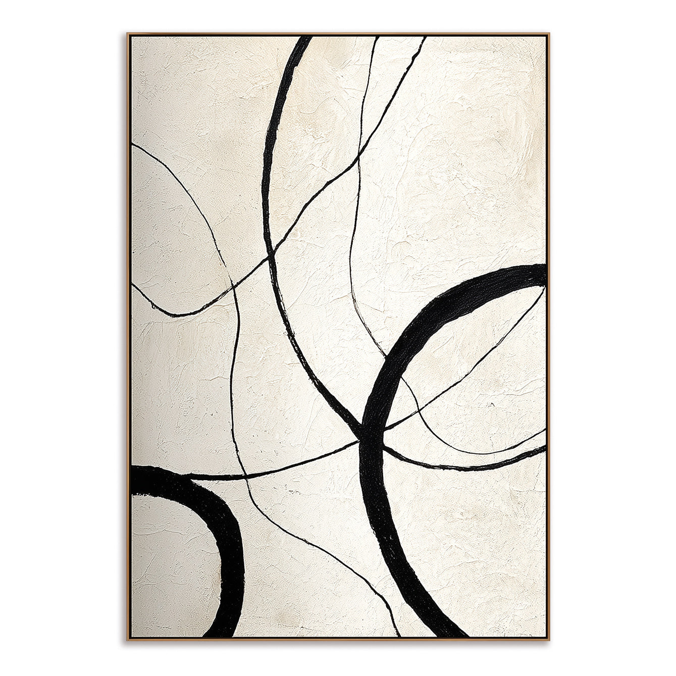 Eternal Curves - Minimalist Black and White Abstract Oil Painting, Modern Textured Wall Art