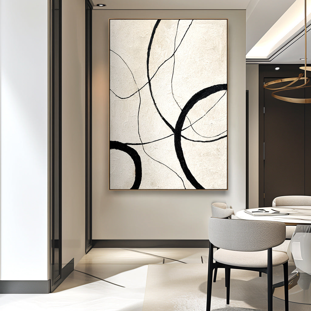 Eternal Curves - Minimalist Black and White Abstract Oil Painting, Modern Textured Wall Art