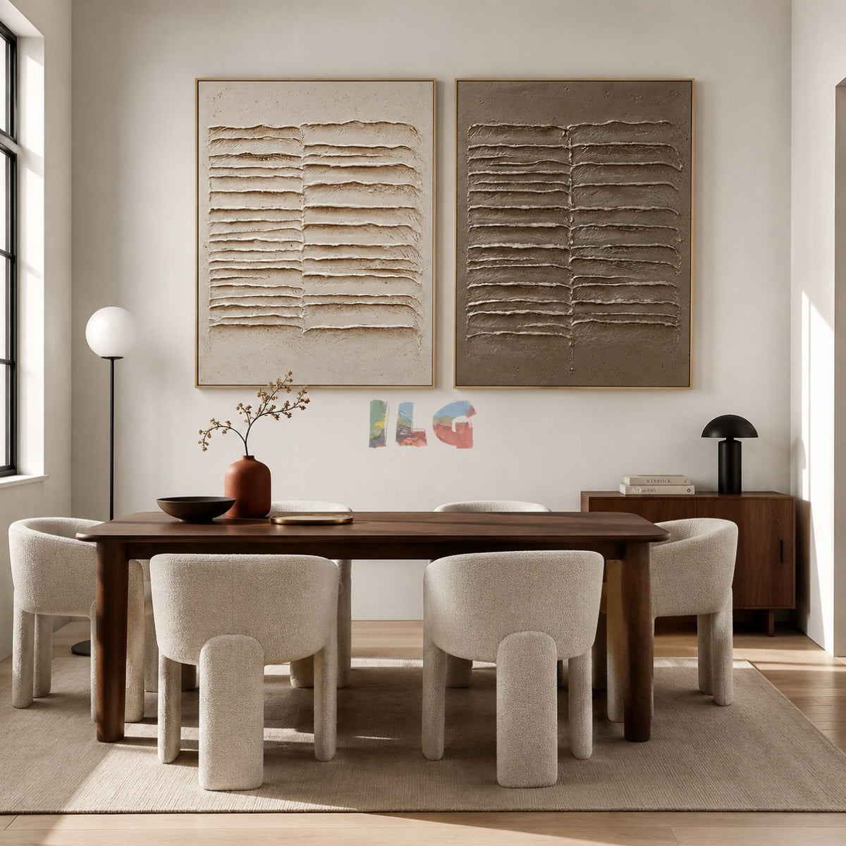 Folded Earth Lines Pair – Abstract Wabi-Sabi Relief Wall Art